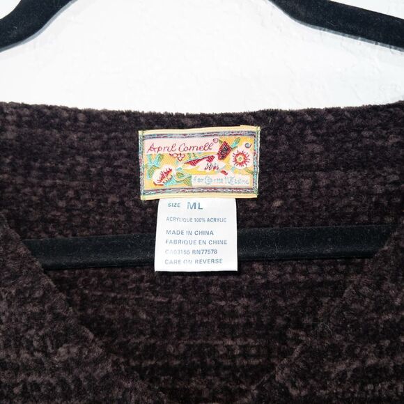 Vintage April Cornell Brown Chunky Knit Cardigan Sweater Medium/Large - Picture 3 of 7
